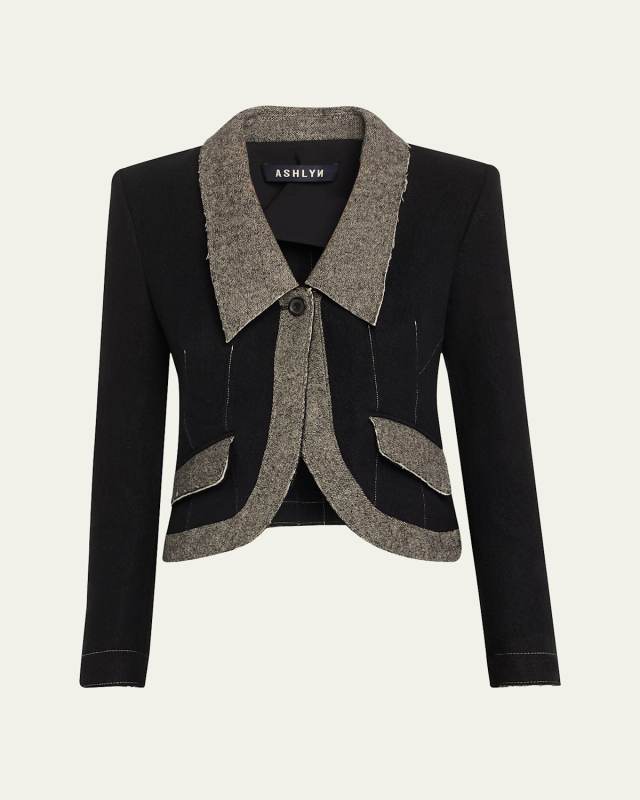 Davina Tweed-Trim Wool Melton Jacket